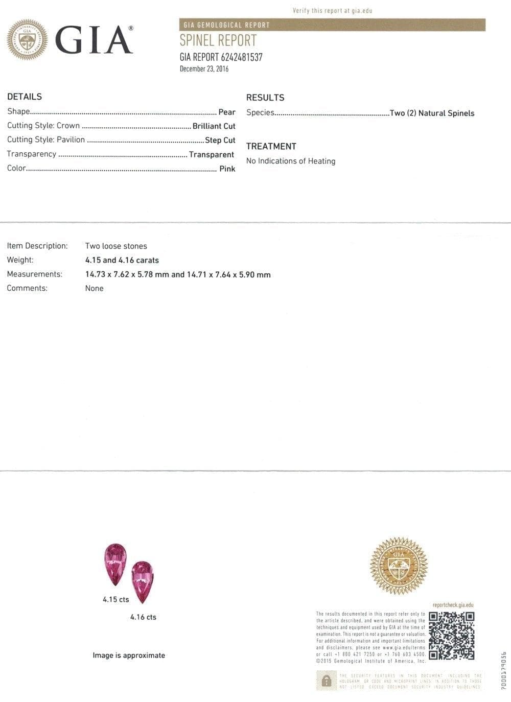 Certificate of GIAspinel 8.31 cts