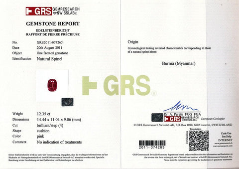 Pink spinel Burma certificate