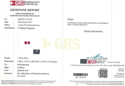 2.29 cts pinkish-red spinel GRS certificate