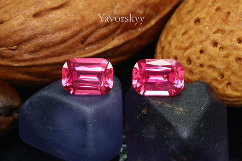 A matched pair of red spinel cushion 0.71 ct front view picture