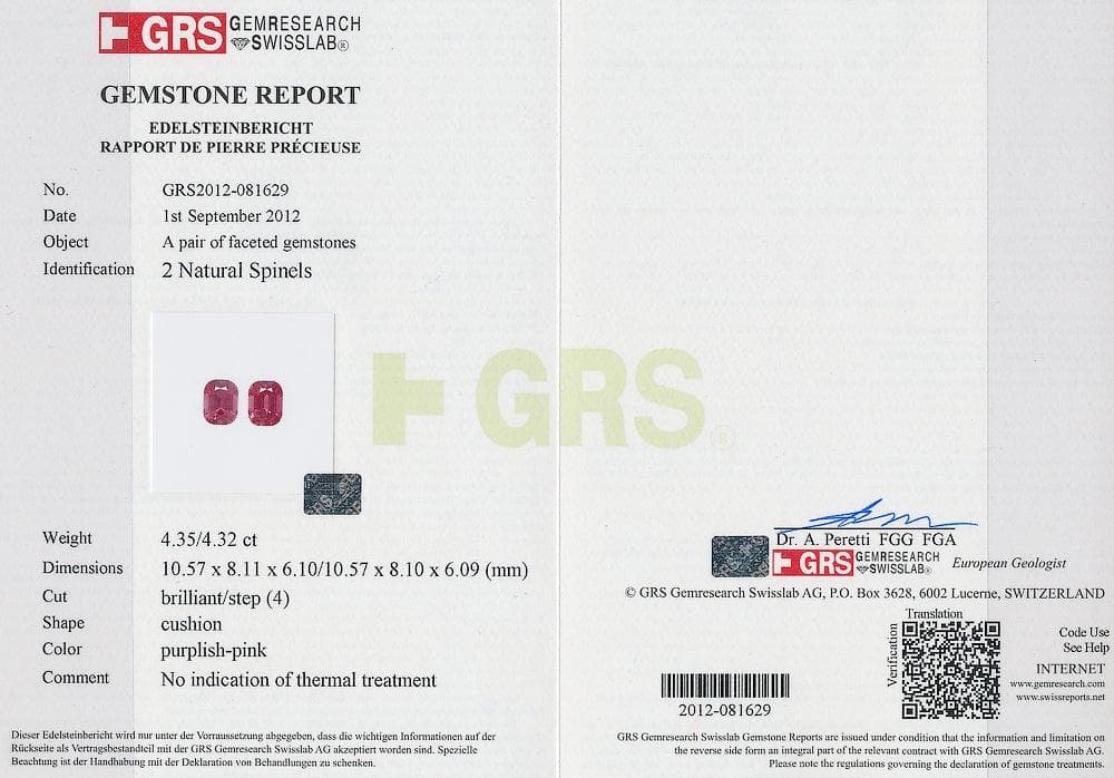 Purplish-Pink Spinel Burma Cert