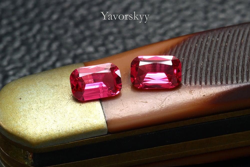 Top of view photo of matched pair red spinel 0.40 carat