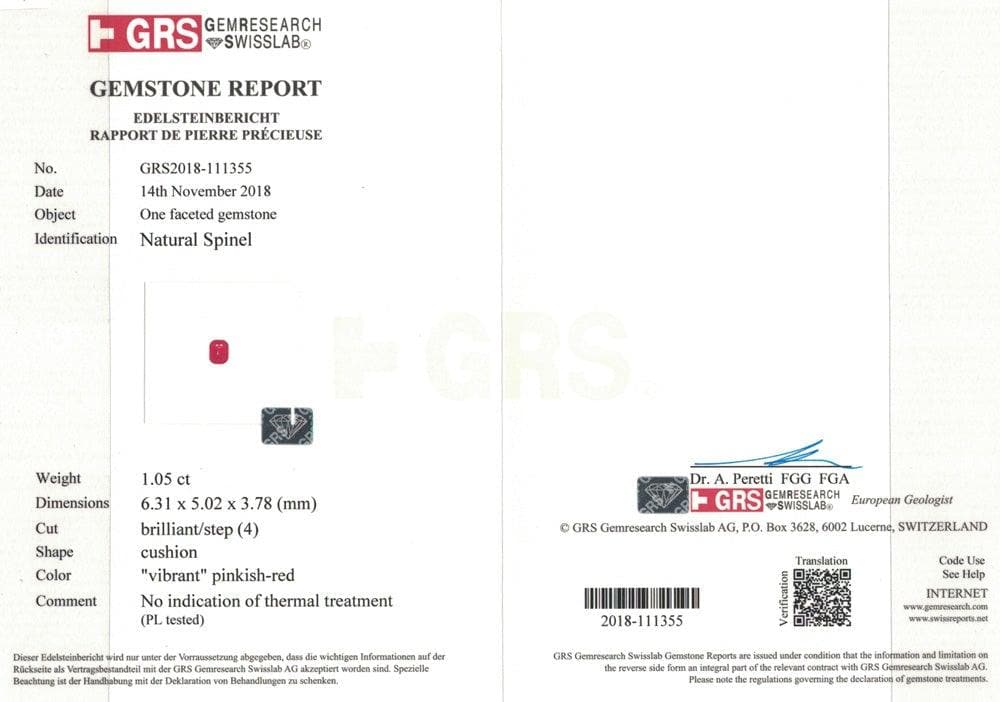 Burmese red spinel certified