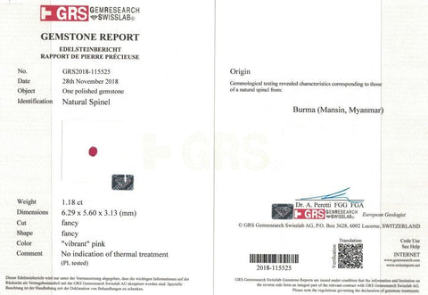 Red Spinel Crystal Burma Mansin 1.18 ct - Yavorskyy