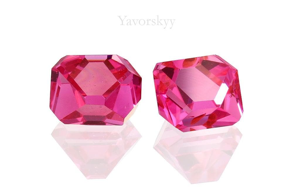 Front view picture of angel cut red spinel 1.95 cts pair