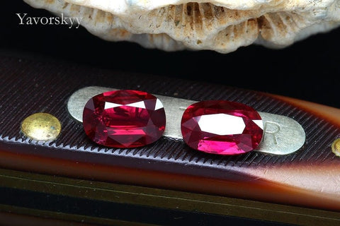 Match pair of ruby cushion 0.93 ct front view image