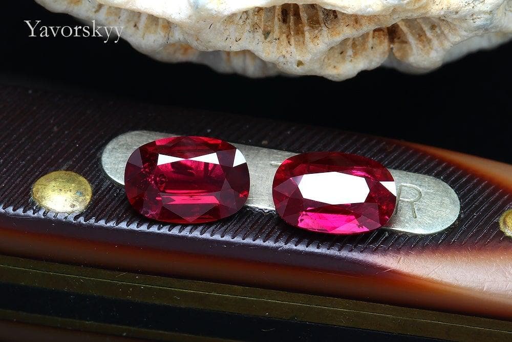 Match pair of ruby cushion 0.93 ct front view image