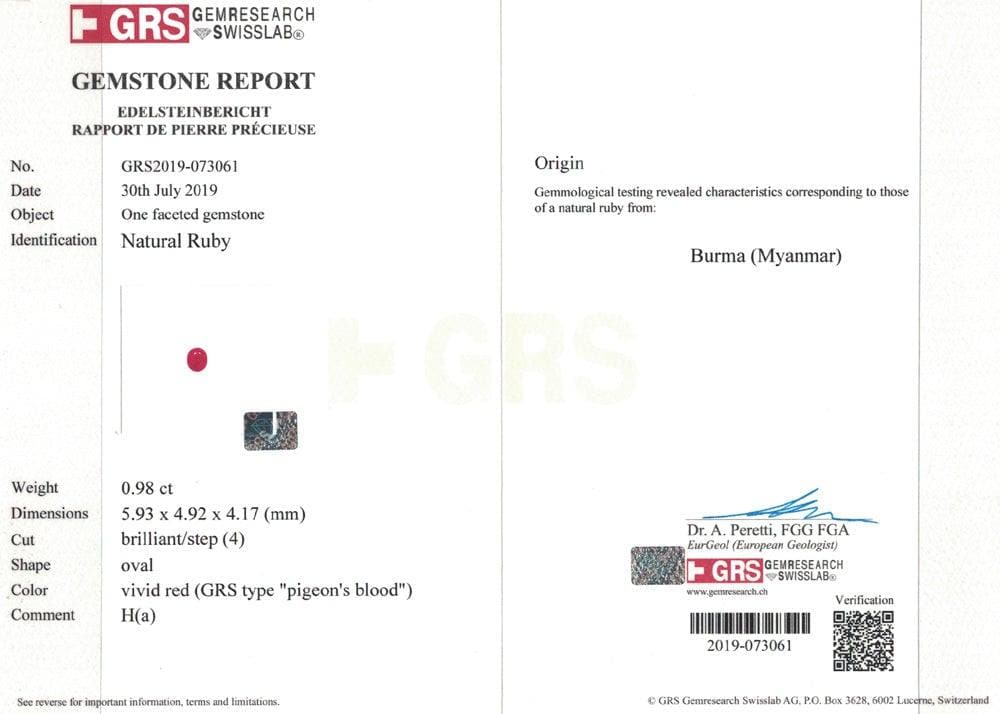 Certified Pigeon's blood Ruby