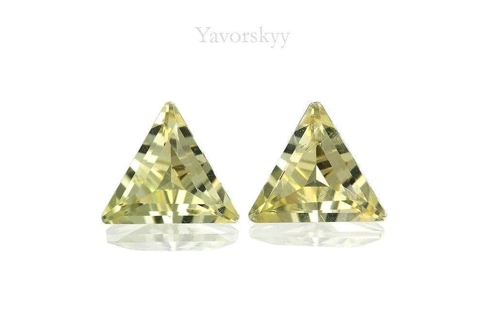 Top view image of yellow scapolite pair 1.04 cts trillion