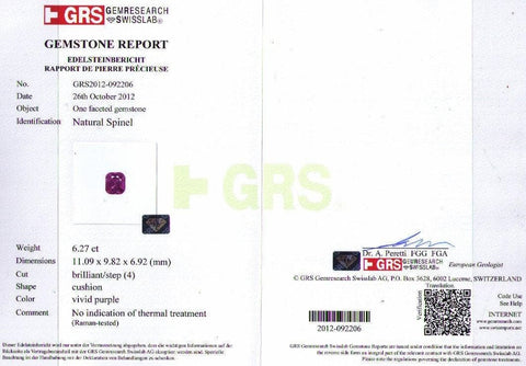 Picture of certificate of 12.04 cts spinel