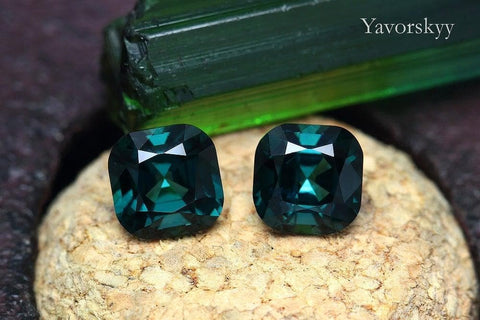 Image of cushion blue green tourmaline 1.32 cts pair