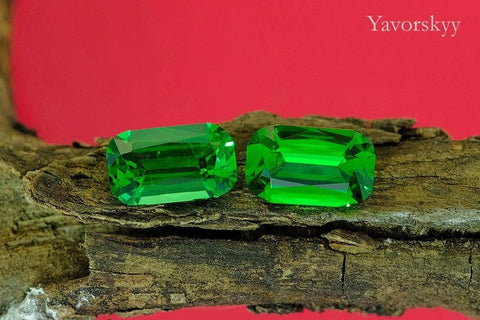 A match pair of tsavorite cushion 1.79 carats front view photo