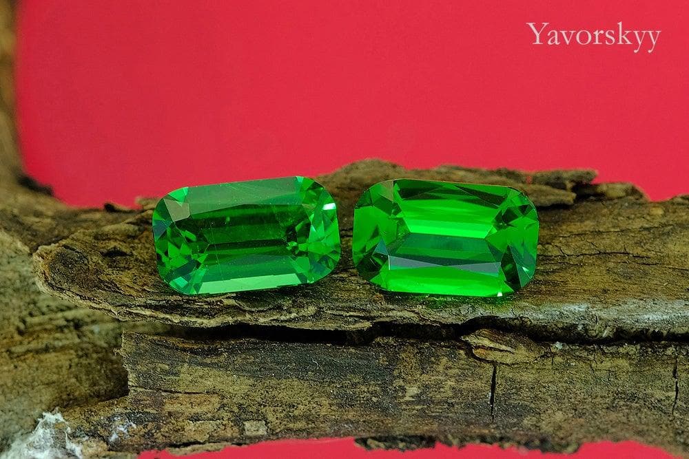 A match pair of tsavorite cushion 1.79 carats front view photo