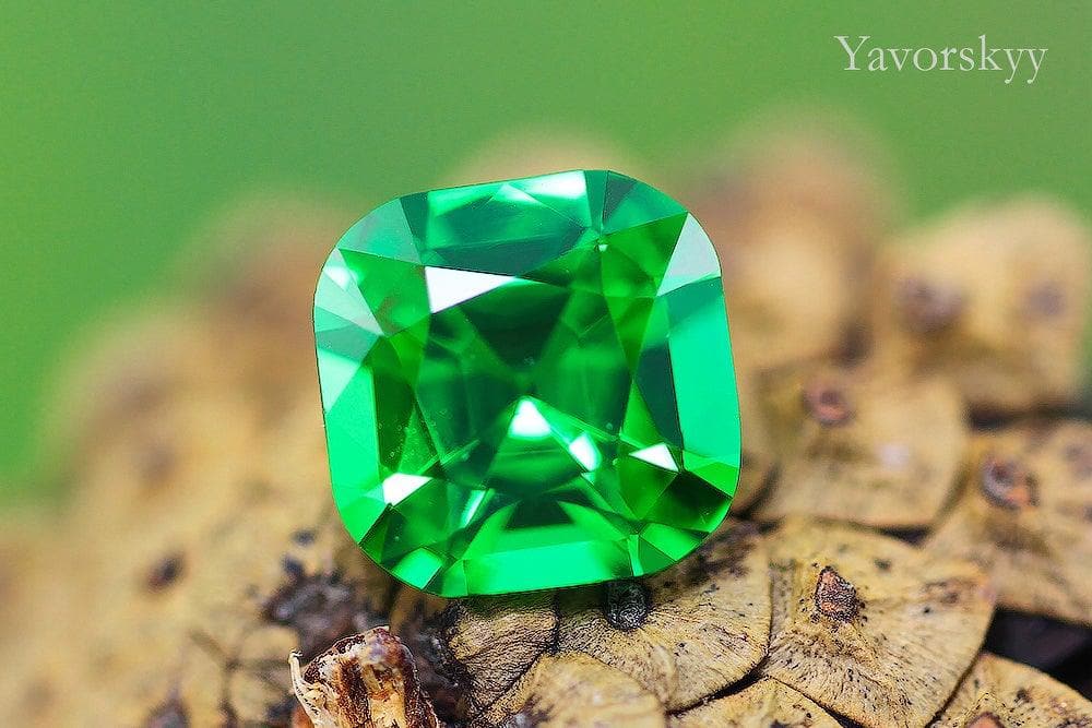 Cushion shape tsavorite 3.28 cts front view photo