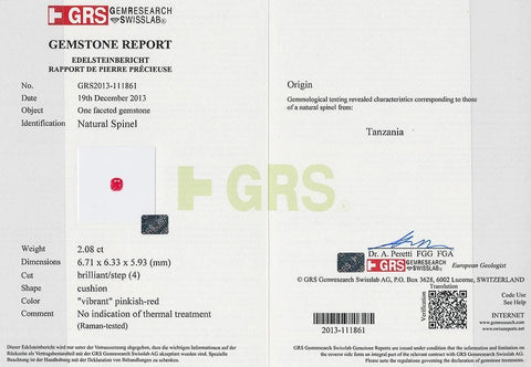 2.08 cts spinel GRS certificate