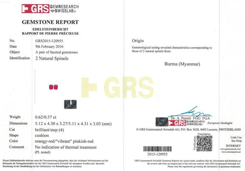 A certificate picture of red spinel 1.19 ct