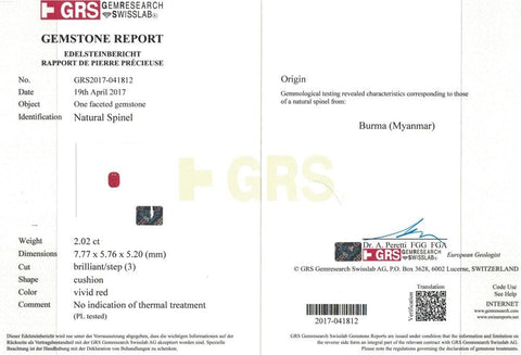 Red Spinel Burma Certified