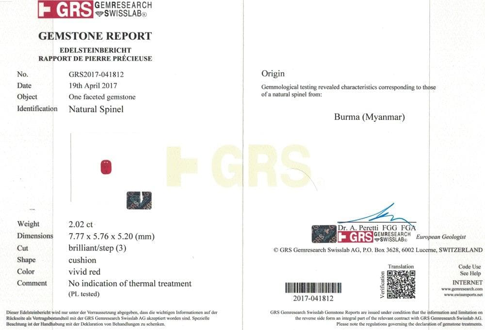 Red Spinel Burma Certified