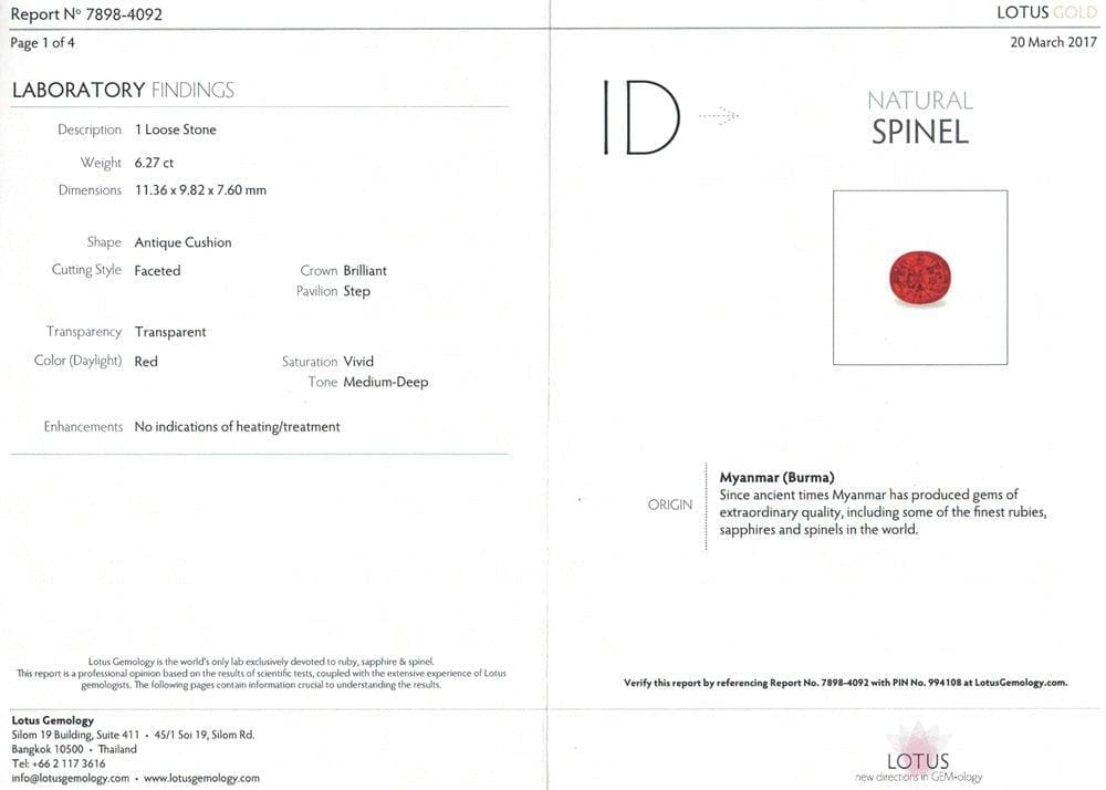 Vivid Red Spinel Burma 6.27 cts - Yavorskyy