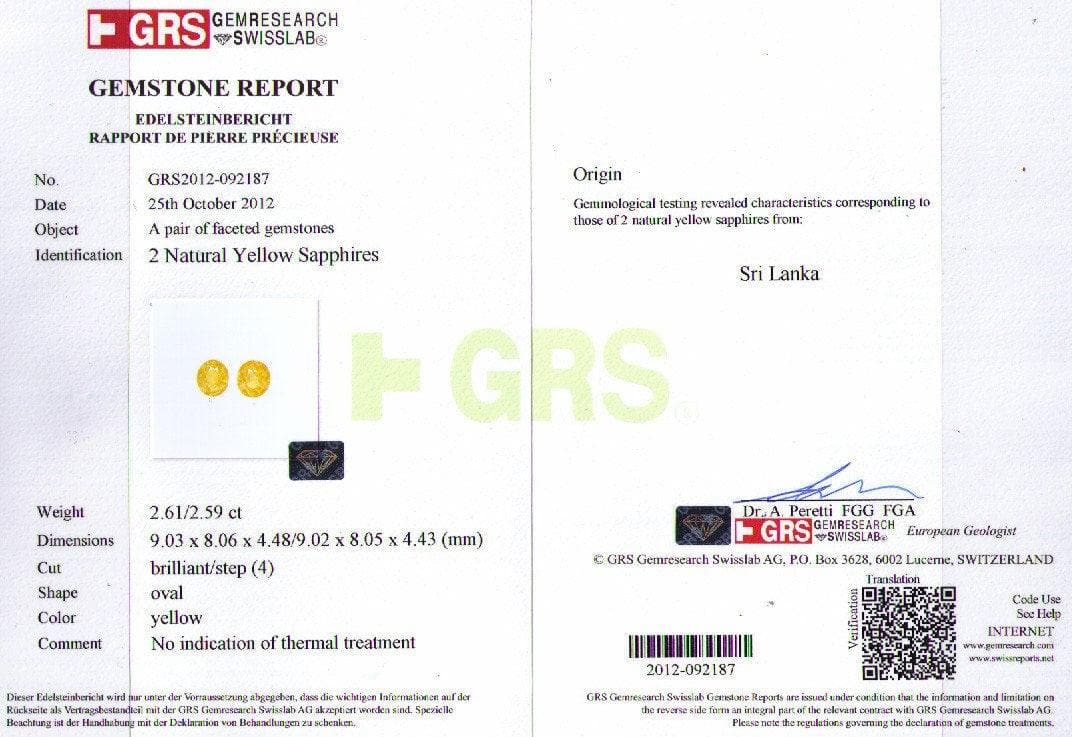 A certificate of yellow sapphire 5.2 cts