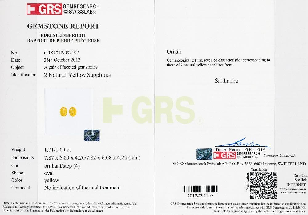 Photo of GRS certificate of sapphire 3.33 cts
