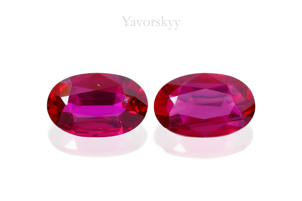 Match pair of ruby oval 0.6 carat front view photo