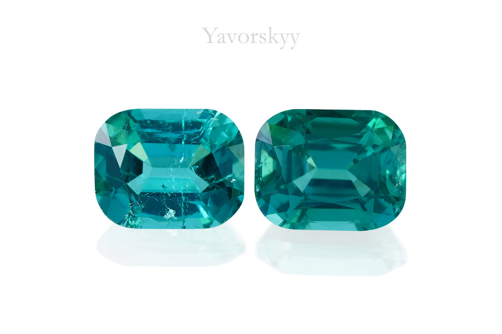 Image of match pair blue tourmaline 0.9 carats cushion shape 
