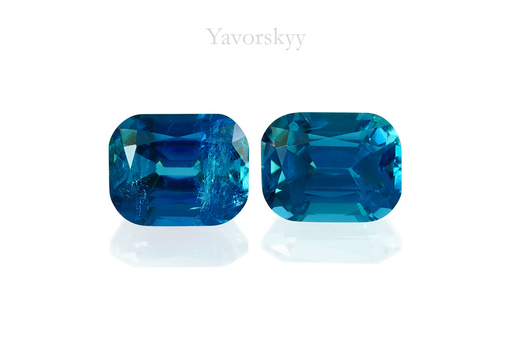 Match pair of blue tourmaline cushion 0.95 carats front view picture
