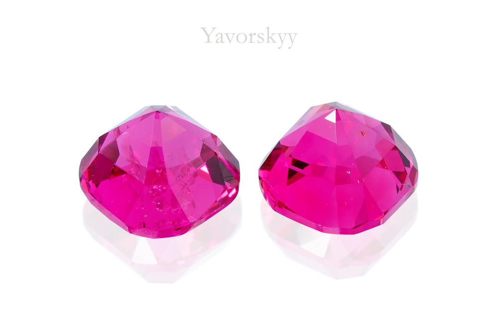 Bottom view photo of cushion red spinel 1.68 cts pair