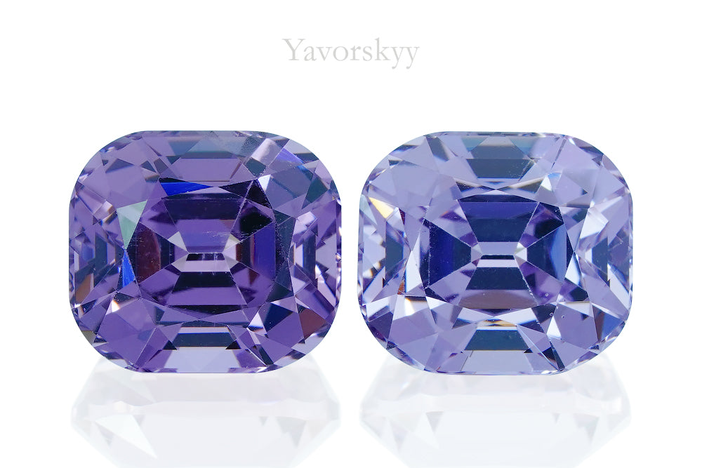 Top view picture of cushion violet spinel 10.9 cts matched pair