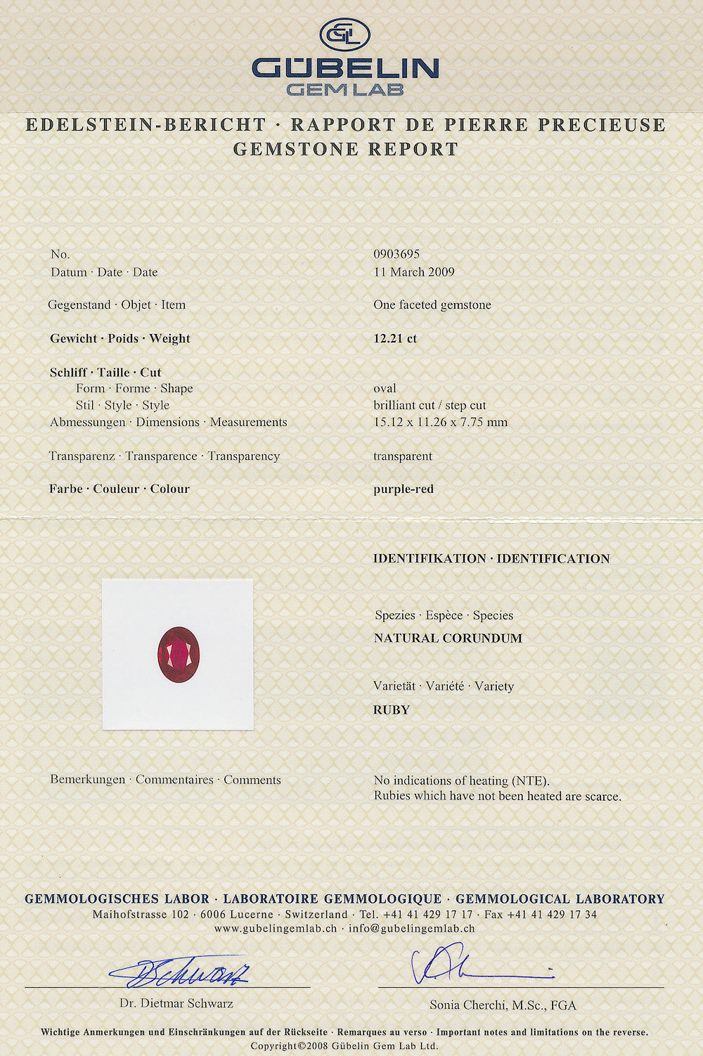 Ruby NH 12.21 cts