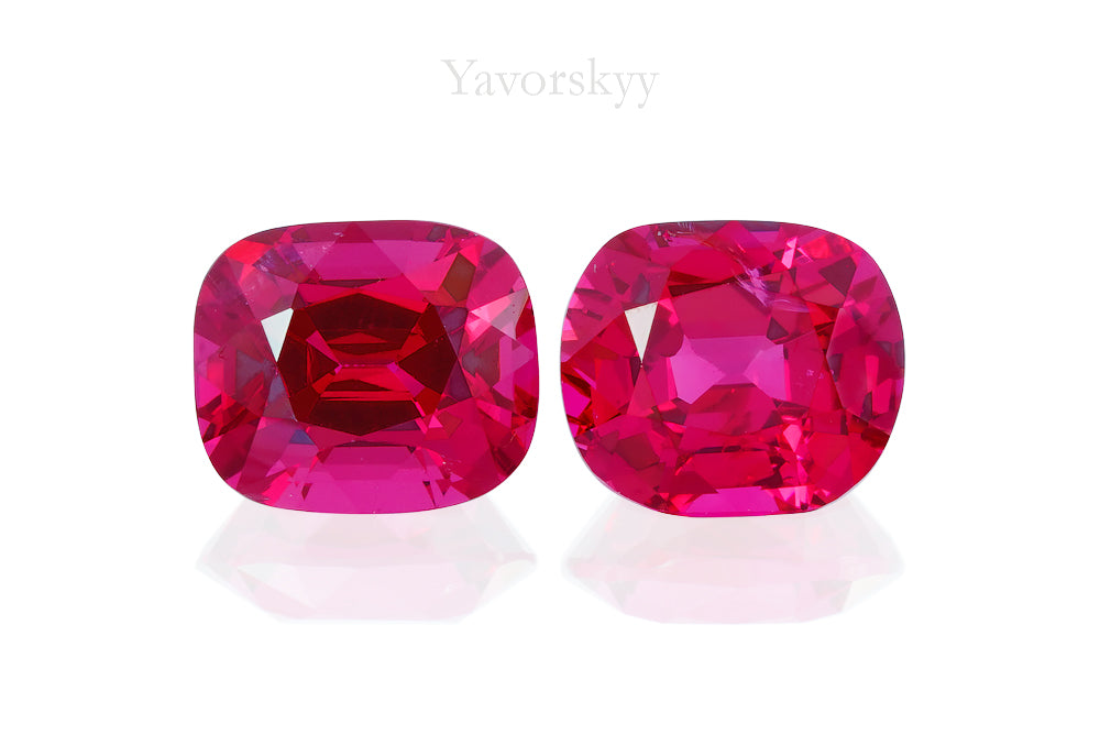 A match pair of red spinel cushion 2.26 carats front view picture