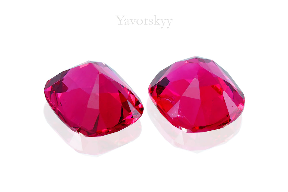 Bottom view photo of cushion red spinel 2.26 cts matched pair