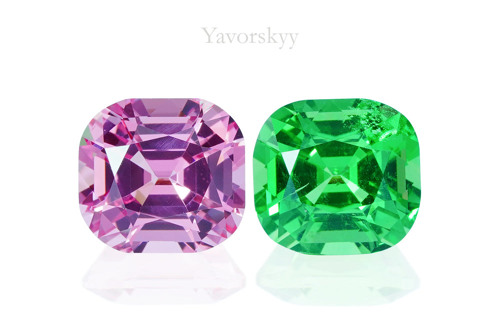 Top view picture of cushion pink tsavorite 3.61 cts pair