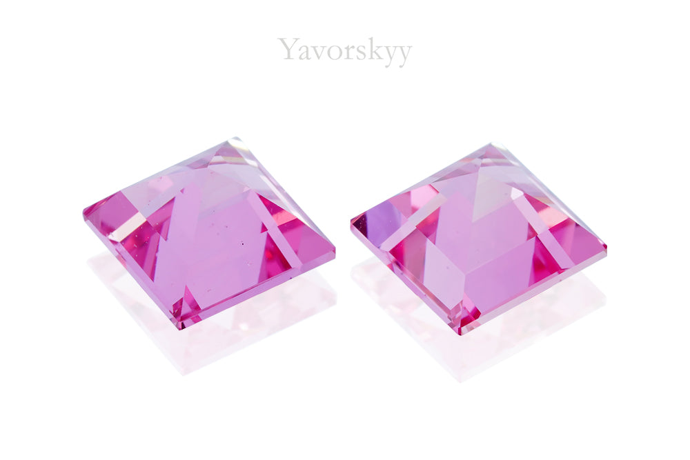 Back side image of pink spinel pair 5.34 cts square