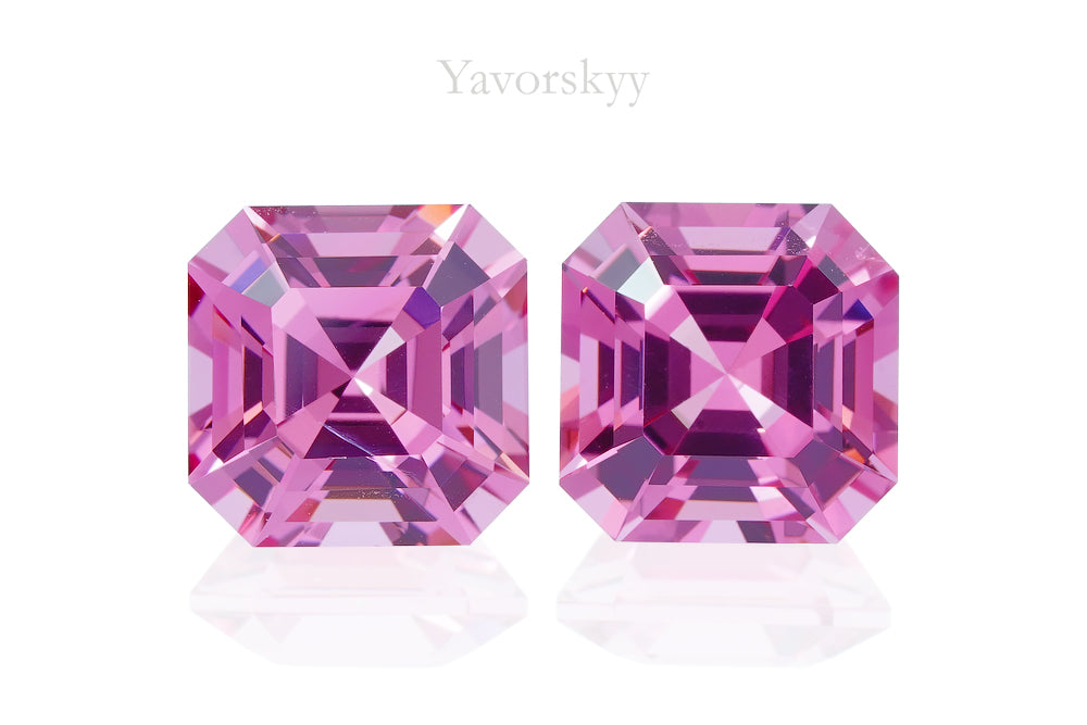 A match pair of pink spinel octagonal 6.04 carats front view picture