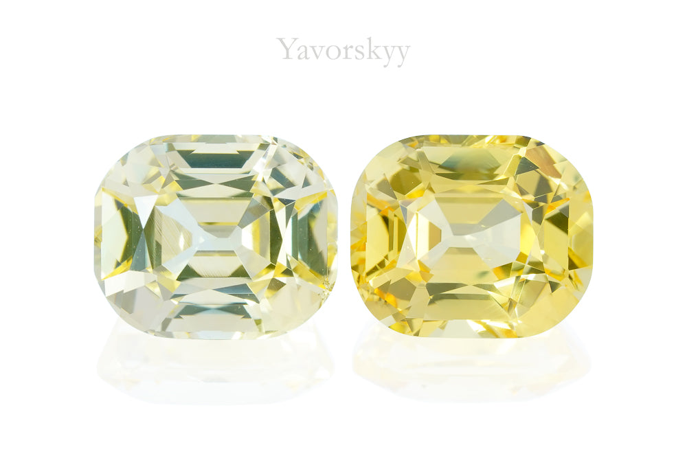 Front view picture of matched pair yellow sapphire 9.31 cts