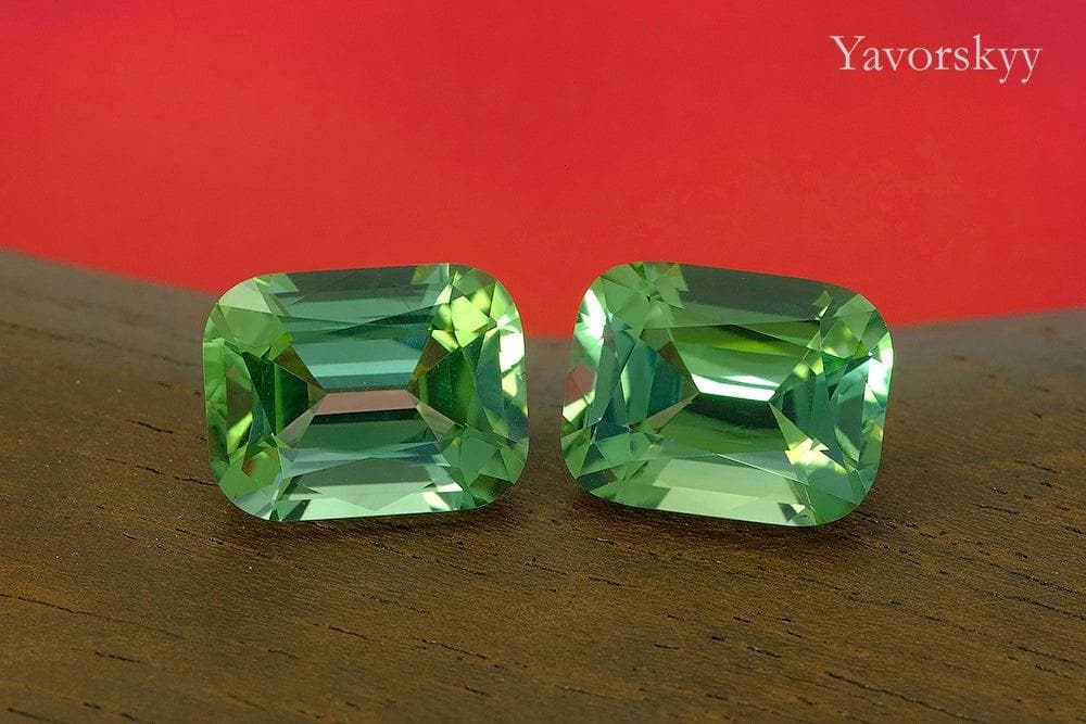 Top view picture of cushion green tourmaline 7.23 cts pair