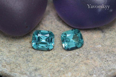 Image of cushion blue tourmaline 0.4 cts pair 