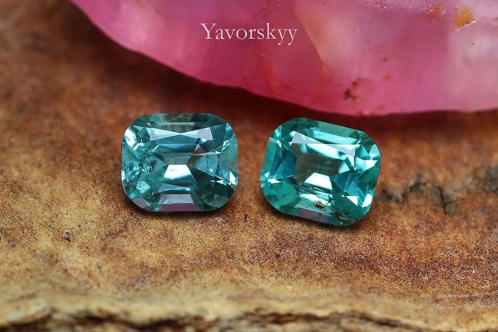 Picture of cushion blue green tourmaline 0.7 carats pair 