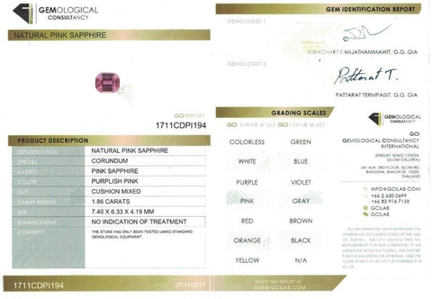 Front view picture of 1.86 ct pink sapphire cushion