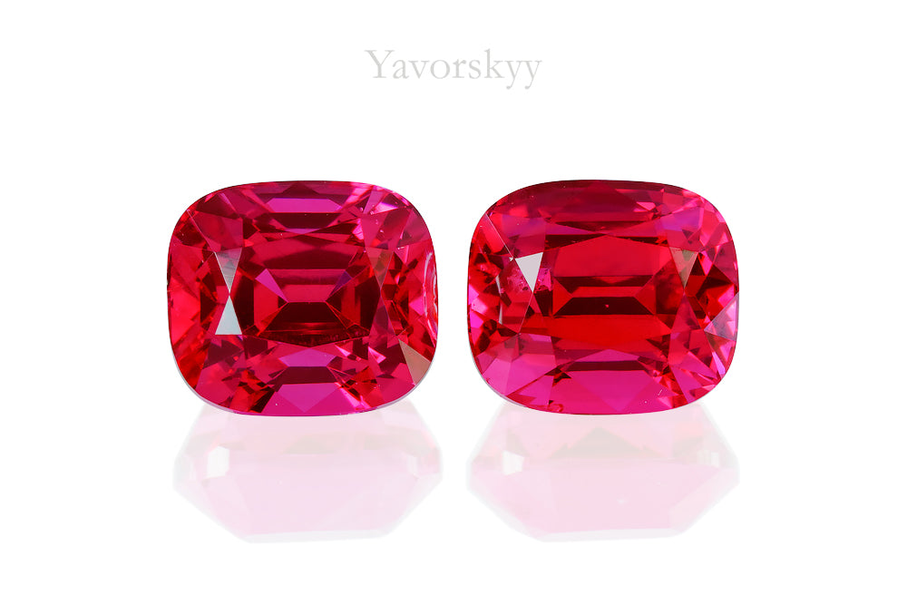 Top view image of cushion red spinel 1.6 cts match pair