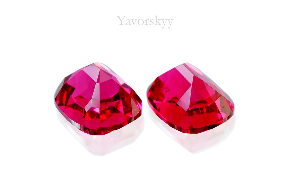 Back side picture of red spinel pair 1.6 cts cushion