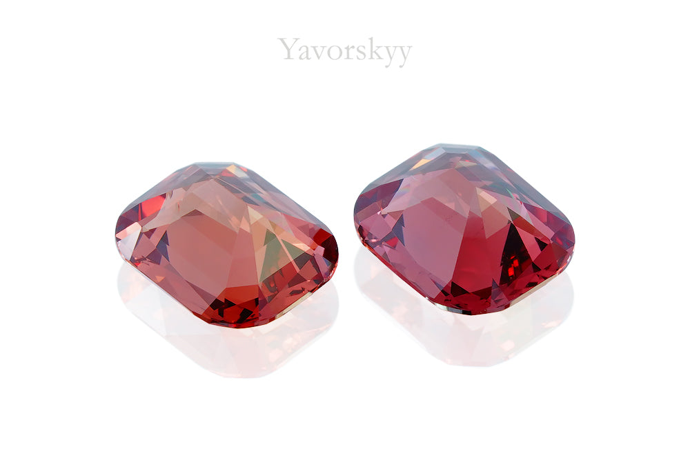 Bottom view image of orange spinel pair 2.19 cts cushion