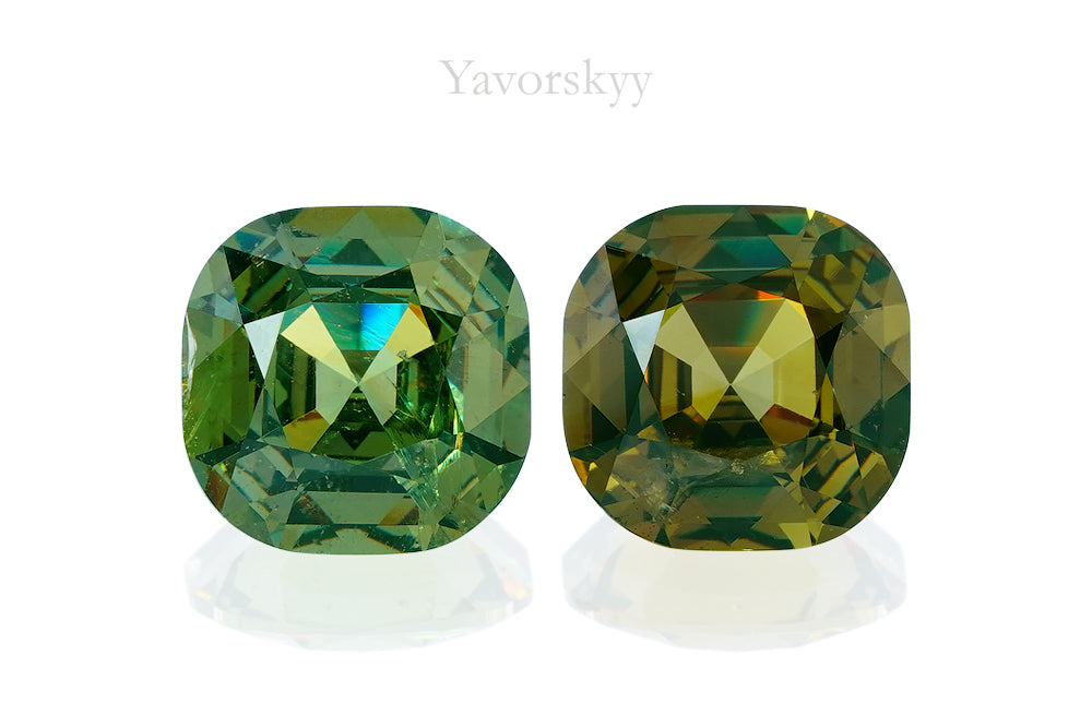 A matched pair of demantoid cushion 4.22 carats front view photo