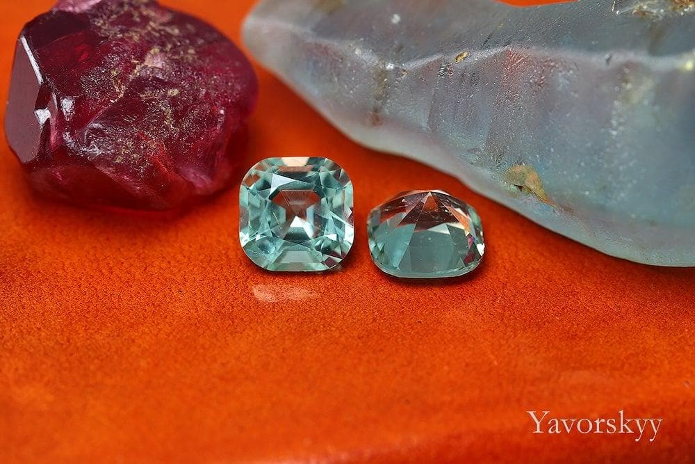 A match pair of aquamarine cushion 3.04 carats front view image