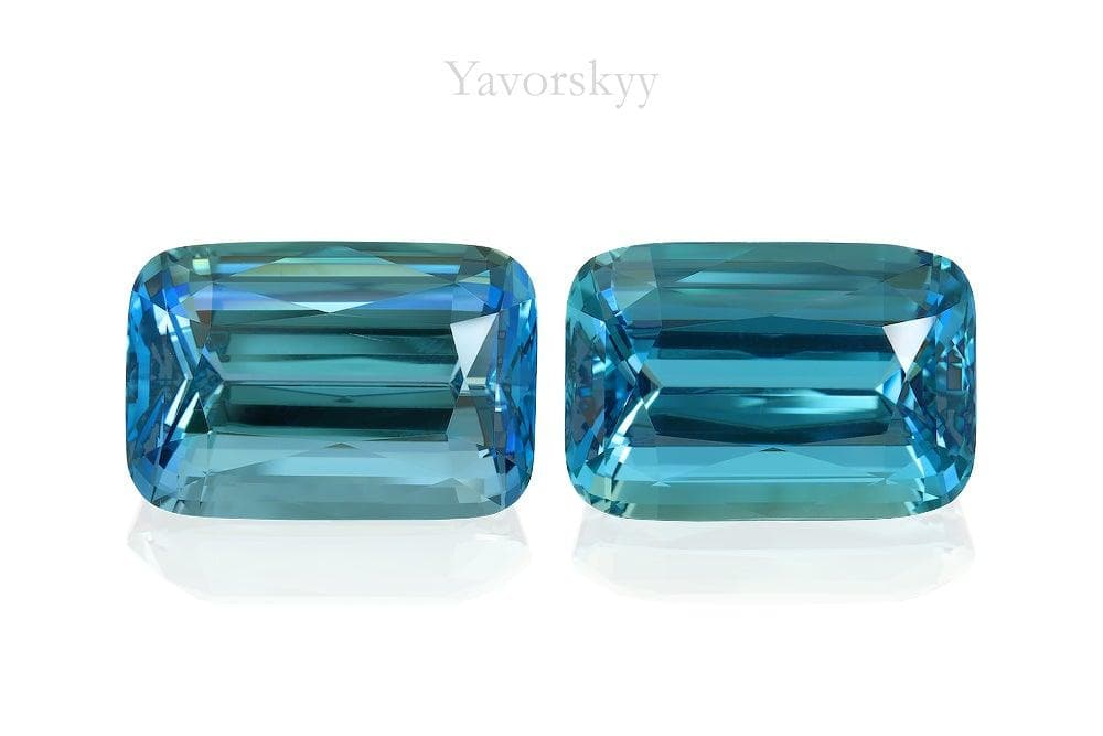 Match pair of green aquamarine cushion 45.86 carats front view image