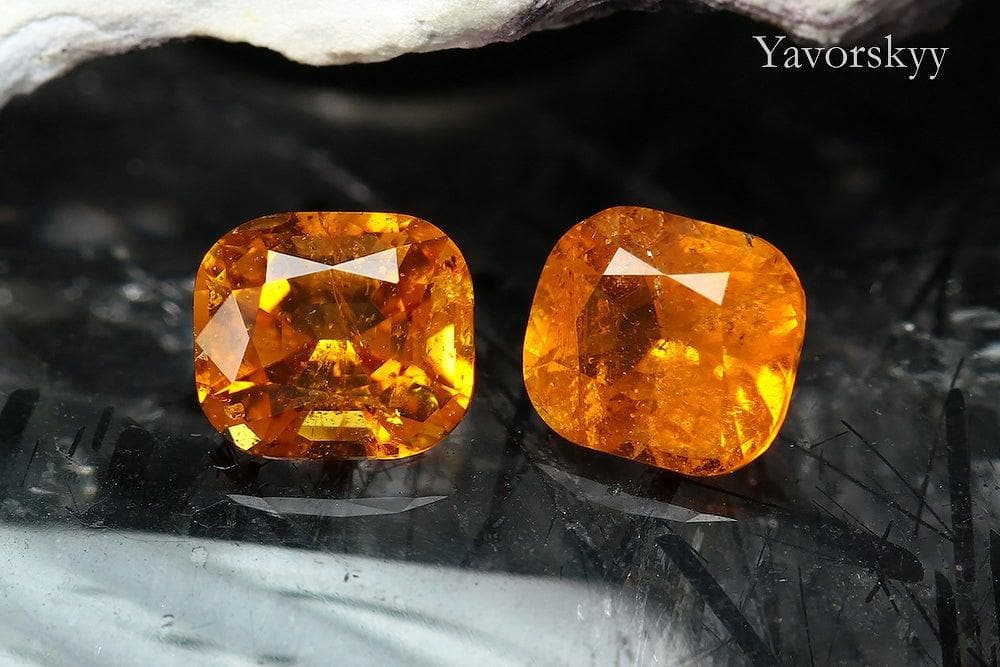 Top view image of cushion clinohumite 0.83 carat pair