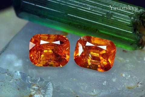Top view photo of cushion clinohumite 1.96 cts match pair