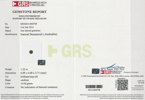 Demantoid gems GRS certified